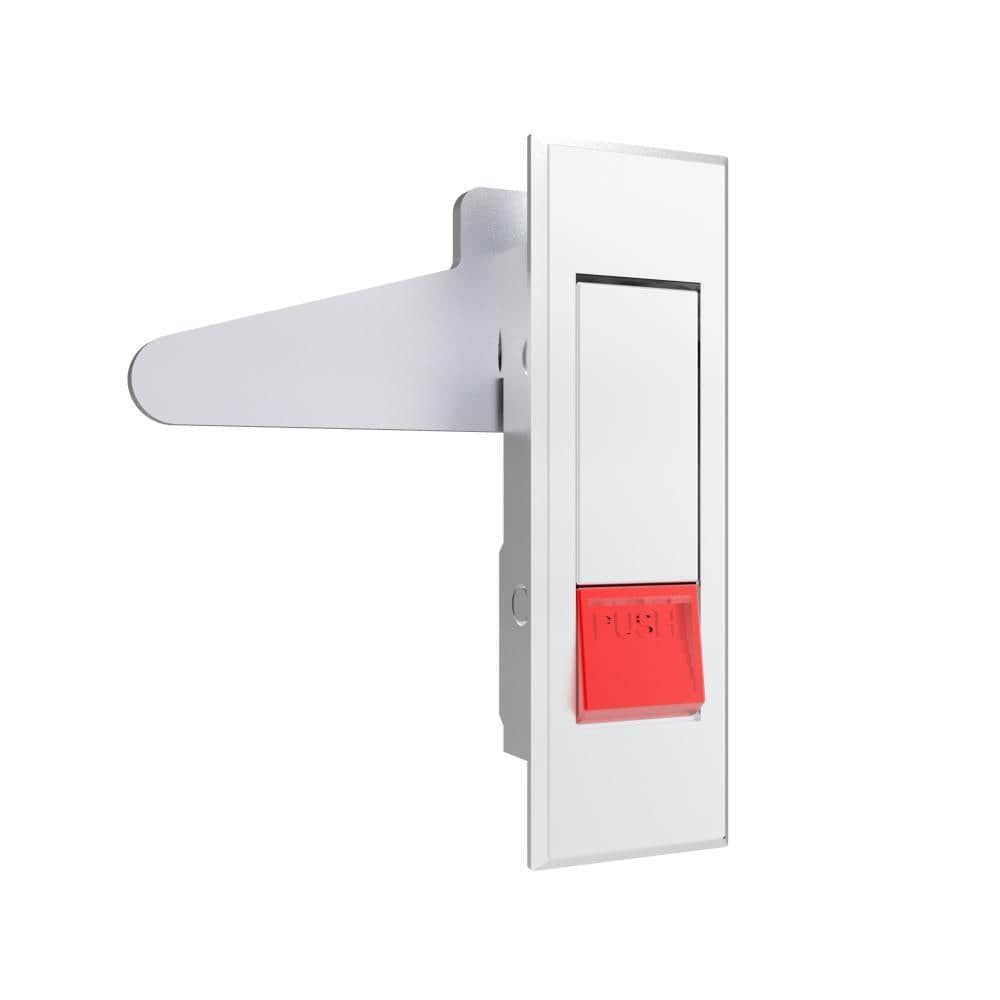 A-1111-21 | Plane lock, left and right universal, red button press open, handle pop out, zinc alloy, electroplating, bright