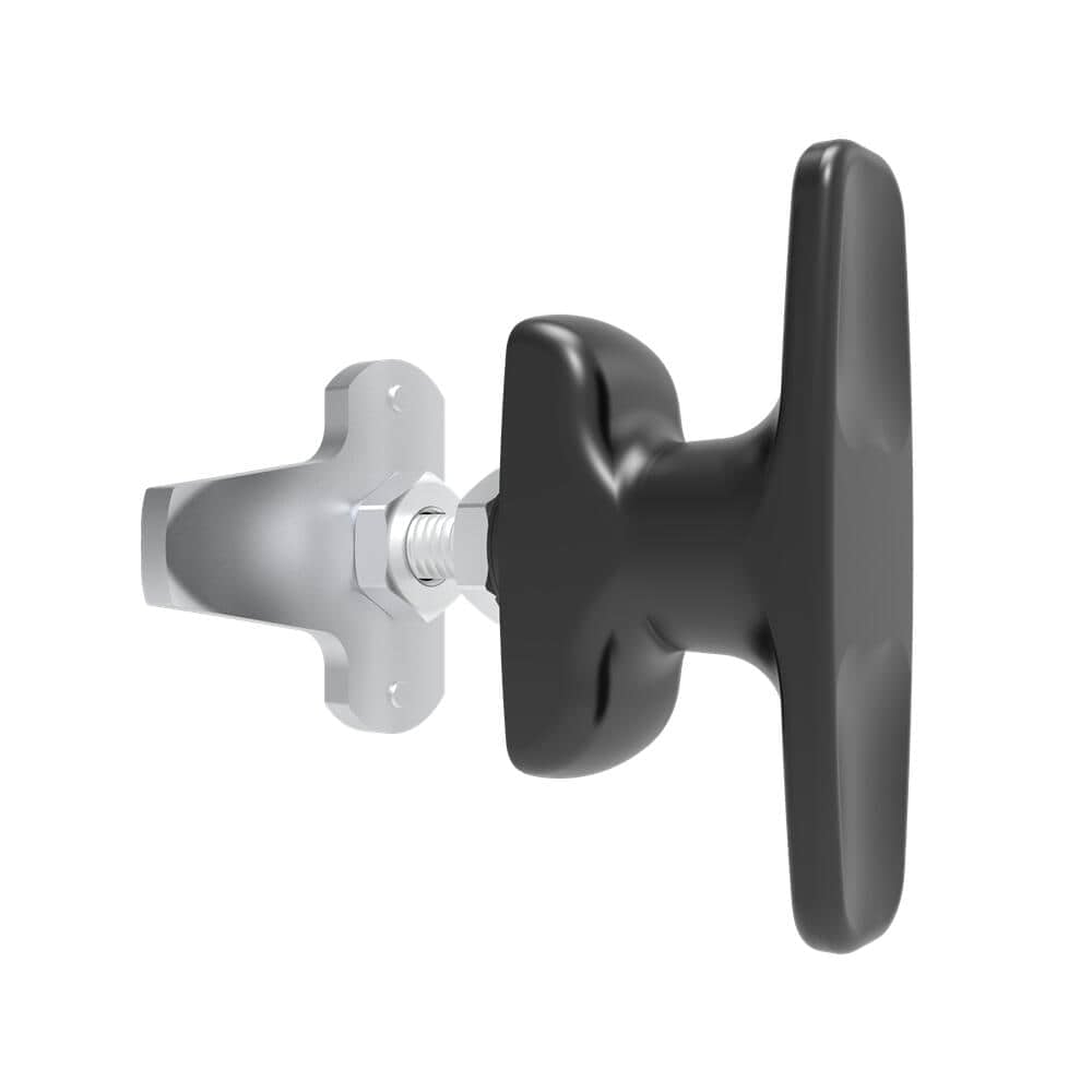 B-1108-20-40 | Cam latch t-handle, clockwise rotation latch/lock, short cam, zinc die, powder coated, black