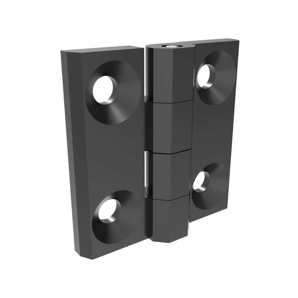 H1-2101-400-40 | Surface Fixed Hinge, 40x40mm, M4 countersunk screw mount, zinc alloy, powder coated, black